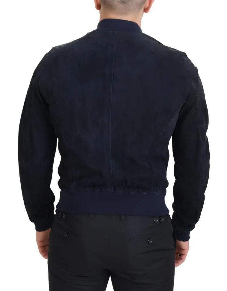 Dolce & Gabbana Dark Blue Suede Lambskin Blouson Jacket Dolce & Gabbana