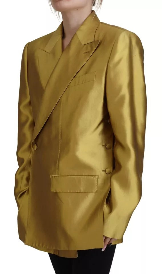 Dolce & Gabbana Gold Satin Long Sleeves Blazer Coat Jacket Dolce & Gabbana