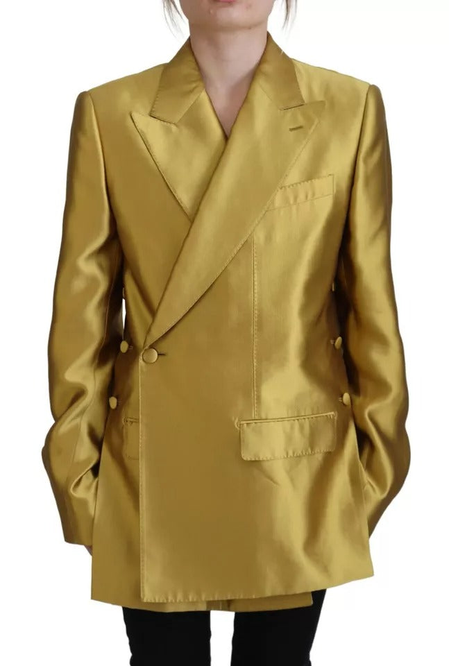 Dolce & Gabbana Gold Satin Long Sleeves Blazer Coat Jacket Dolce & Gabbana