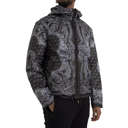 Dolce & Gabbana Gray Bandana Hooded Full Zip Bomber Jacket Dolce & Gabbana