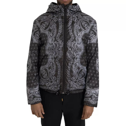 Dolce & Gabbana Gray Bandana Hooded Full Zip Bomber Jacket Dolce & Gabbana