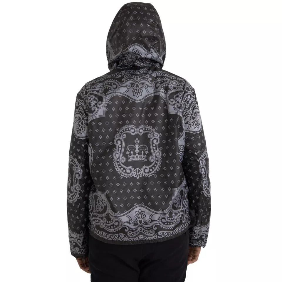 Dolce & Gabbana Gray Bandana Hooded Full Zip Bomber Jacket Dolce & Gabbana