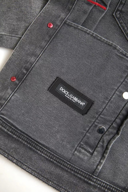 Dolce & Gabbana Gray Washed Cotton Stretch Denim Men Jacket Dolce & Gabbana