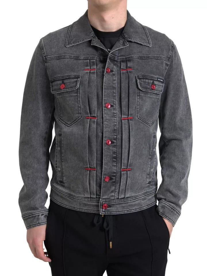 Dolce & Gabbana Gray Washed Cotton Stretch Denim Men Jacket Dolce & Gabbana