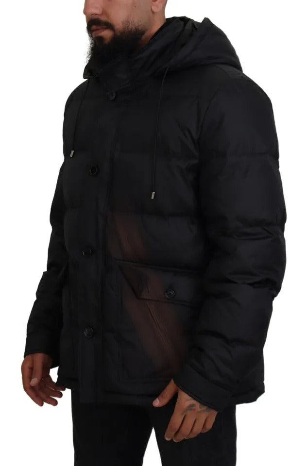 Dolce & Gabbana Black Polyester Hooded Parka Coat Winter Jacket Dolce & Gabbana