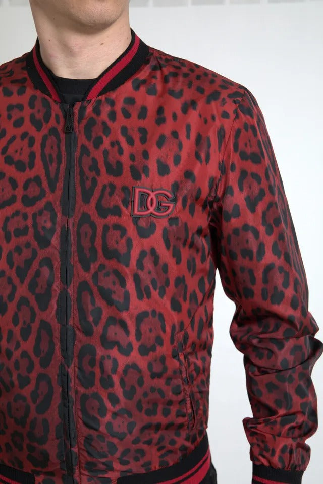 Dolce & Gabbana Red Leopard Bomber Short Coat Jacket Dolce & Gabbana