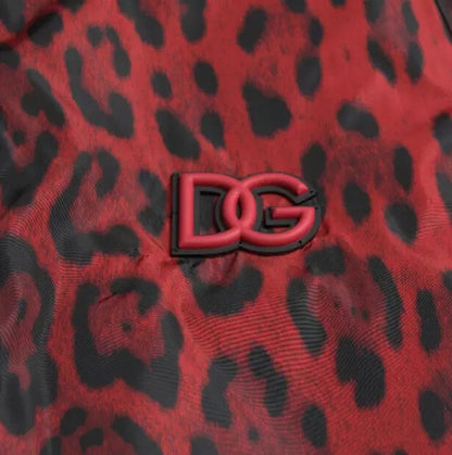 Dolce & Gabbana Red Leopard Bomber Short Coat Jacket Dolce & Gabbana