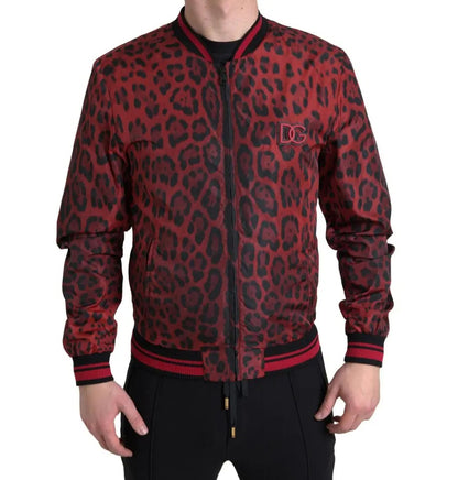 Dolce & Gabbana Red Leopard Bomber Short Coat Jacket Dolce & Gabbana