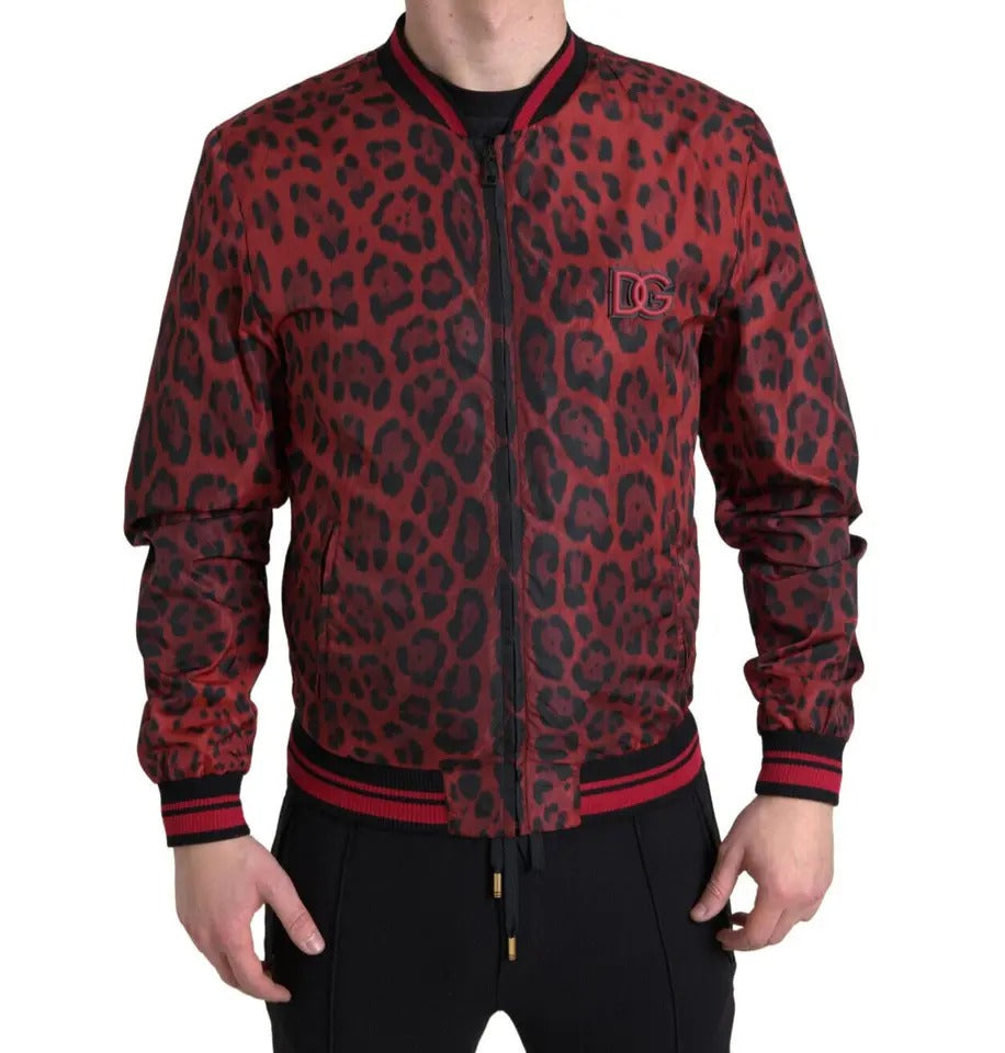 Dolce & Gabbana Red Leopard Bomber Short Coat Jacket Dolce & Gabbana