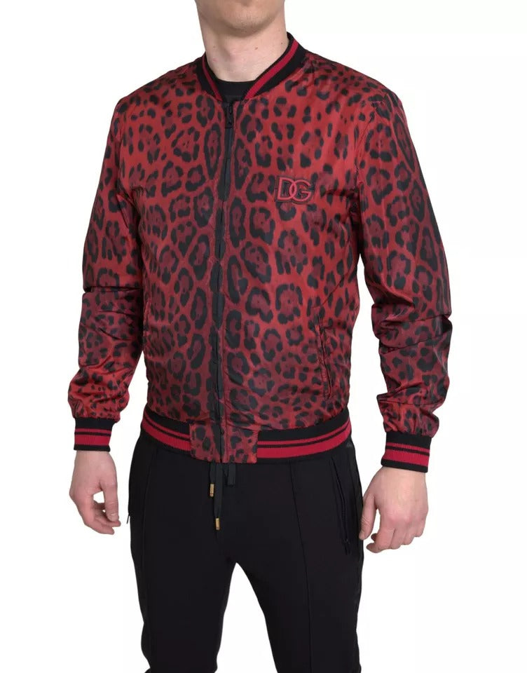 Dolce & Gabbana Red Leopard Bomber Short Coat Jacket Dolce & Gabbana