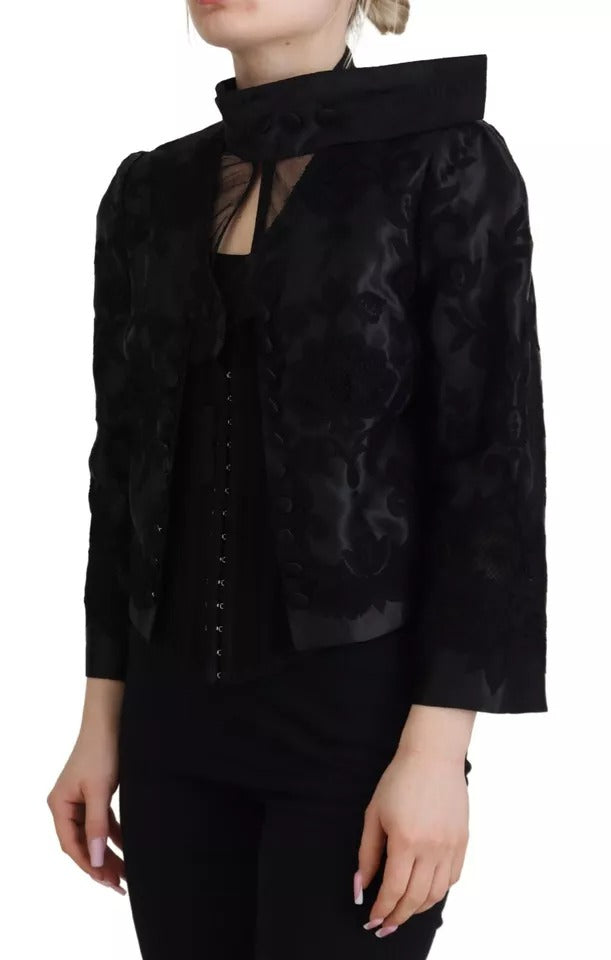 Dolce & Gabbana Black Lace Sheer Corset Organza Silk Jacket Dolce & Gabbana