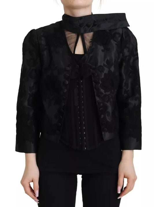 Dolce & Gabbana Black Lace Sheer Corset Organza Silk Jacket Dolce & Gabbana