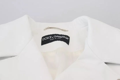 Dolce & Gabbana White Leather Biker Coat Zipper Jacket Dolce & Gabbana