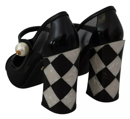 Dolce & Gabbana Black Embellished Harlequin Mary Janes Pumps Shoes Dolce & Gabbana