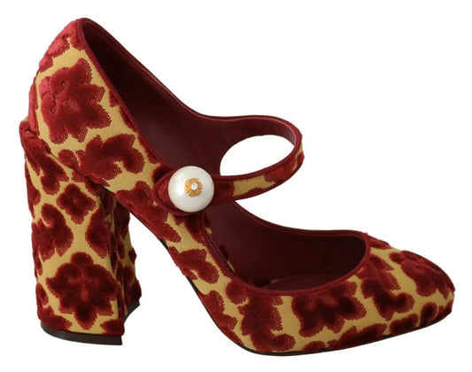 Dolce & Gabbana Red Floral Brocade Heels Mary Janes Pumps Shoes Dolce & Gabbana