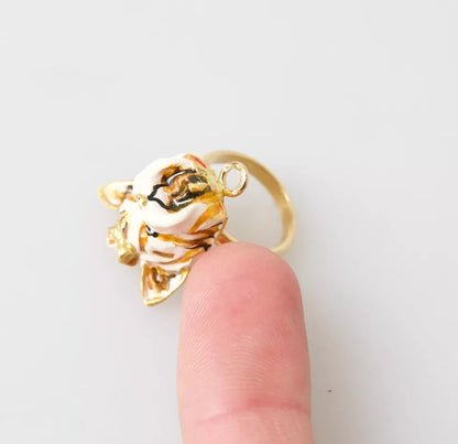 Dolce & Gabbana Gold Brass Resin Beige Dog Pet Accessory Ring Dolce & Gabbana