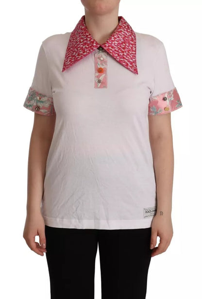 Dolce & Gabbana White Sartoria T-shirt Button Wide Collar Top Dolce & Gabbana