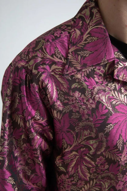 Dolce & Gabbana Fuchsia Pink Floral Jacquard Button Down Shirt Dolce & Gabbana