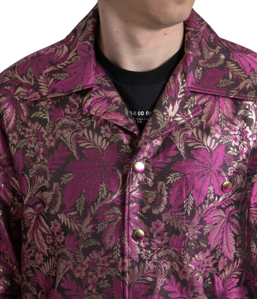 Dolce & Gabbana Fuchsia Pink Floral Jacquard Button Down Shirt Dolce & Gabbana