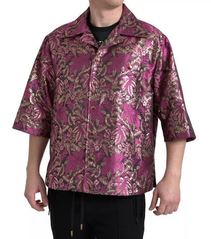 Dolce & Gabbana Fuchsia Pink Floral Jacquard Button Down Shirt Dolce & Gabbana