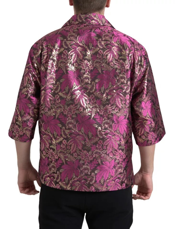 Dolce & Gabbana Fuchsia Pink Floral Jacquard Button Down Shirt Dolce & Gabbana