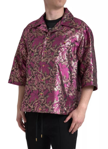 Dolce & Gabbana Fuchsia Pink Floral Jacquard Button Down Shirt Dolce & Gabbana