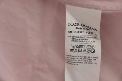 Dolce & Gabbana Light Pink Cotton Men Formal GOLD Dress Shirt Dolce & Gabbana