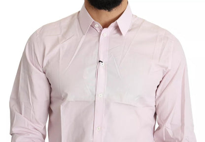 Dolce & Gabbana Light Pink Cotton Men Formal GOLD Dress Shirt Dolce & Gabbana