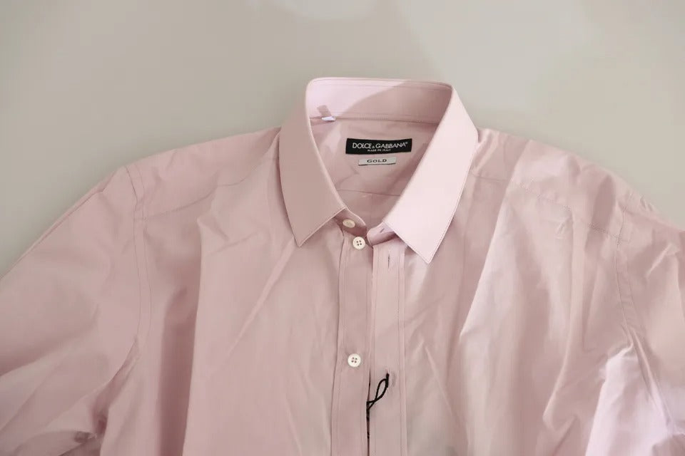 Dolce & Gabbana Light Pink Cotton Men Formal GOLD Dress Shirt Dolce & Gabbana