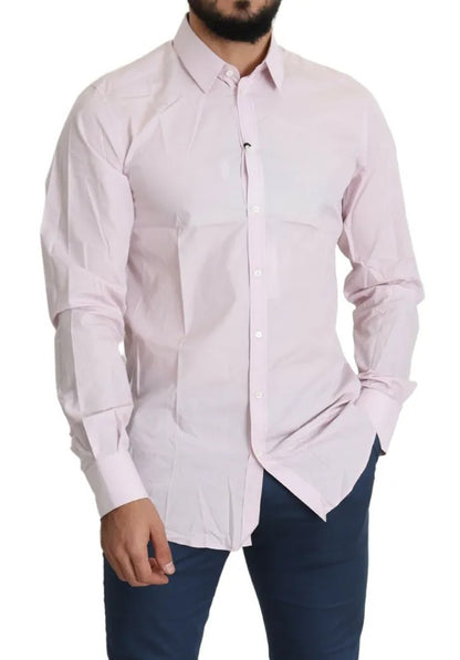 Dolce & Gabbana Light Pink Cotton Men Formal GOLD Dress Shirt Dolce & Gabbana