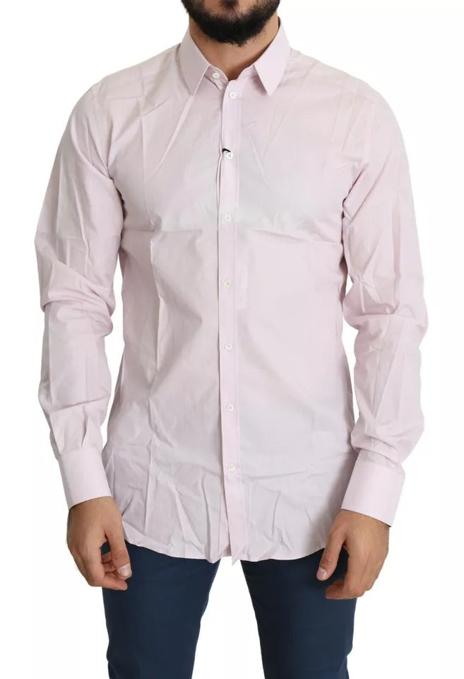 Dolce & Gabbana Light Pink Cotton Men Formal GOLD Dress Shirt Dolce & Gabbana