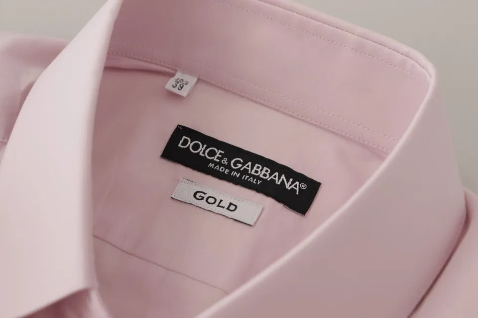 Dolce & Gabbana Light Pink Cotton Dress Formal Men GOLD Shirt Dolce & Gabbana