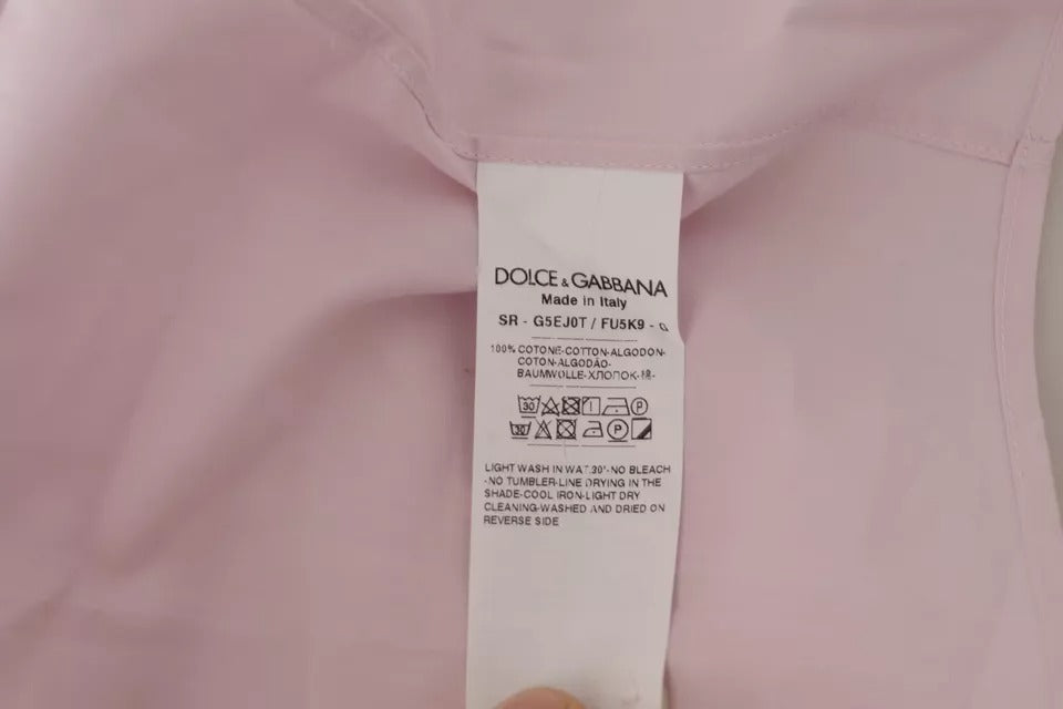 Dolce & Gabbana Light Pink Cotton Dress Formal Men GOLD Shirt Dolce & Gabbana