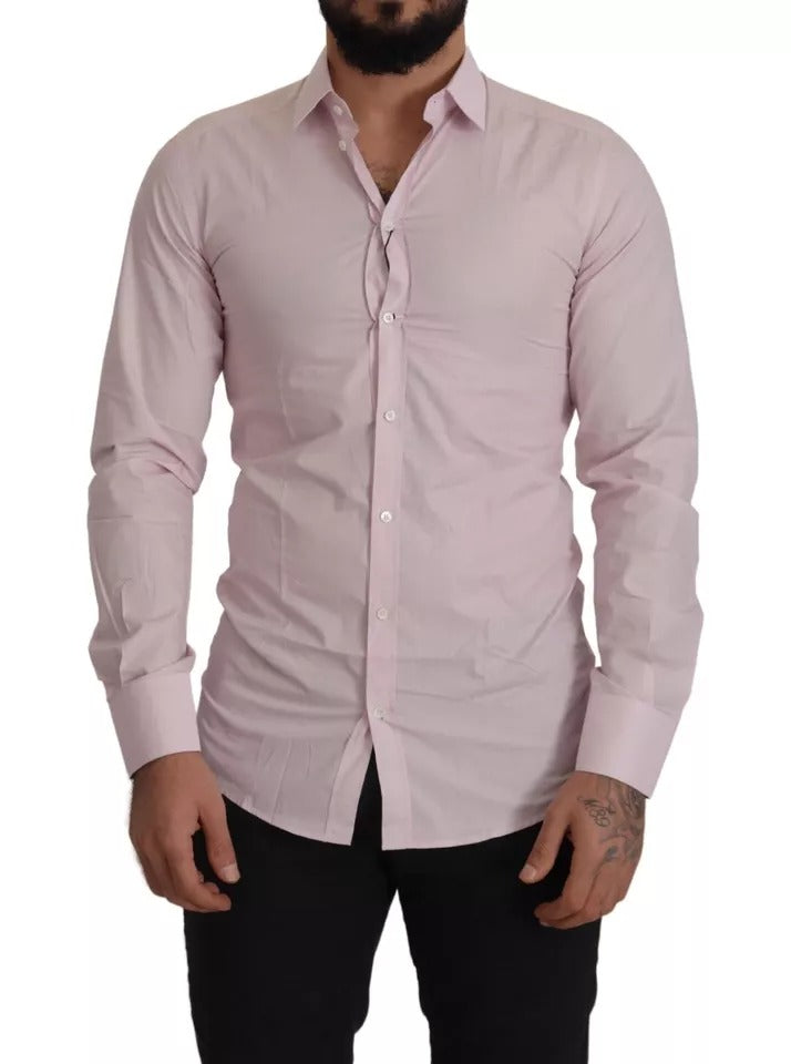 Dolce & Gabbana Light Pink Cotton Dress Formal Men GOLD Shirt Dolce & Gabbana