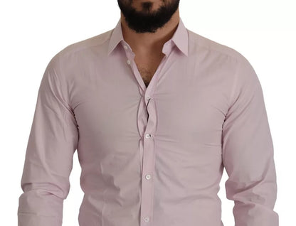 Dolce & Gabbana Light Pink Cotton Dress Formal Men GOLD Shirt Dolce & Gabbana