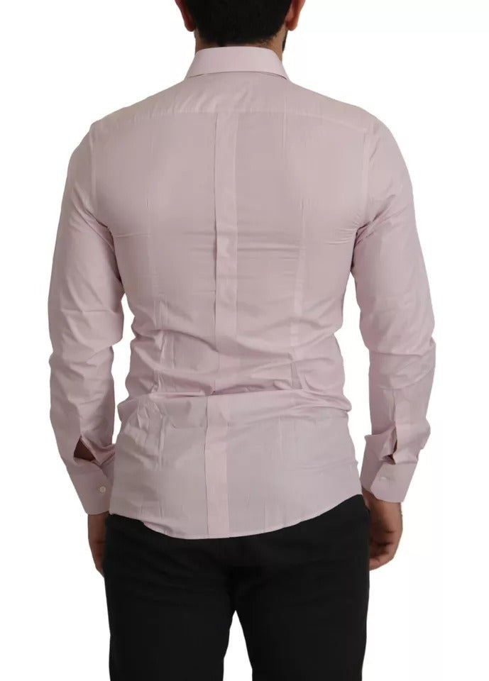 Dolce & Gabbana Light Pink Cotton Dress Formal Men GOLD Shirt Dolce & Gabbana