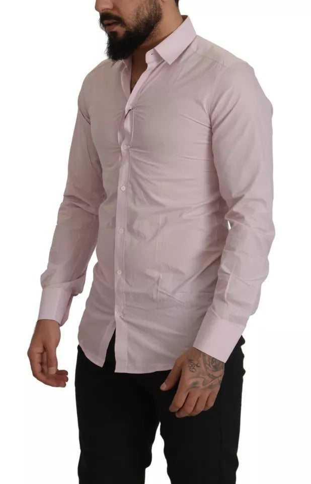 Dolce & Gabbana Light Pink Cotton Dress Formal Men GOLD Shirt Dolce & Gabbana