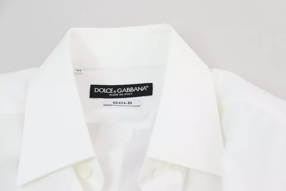 Dolce & Gabbana White Cotton Poplin Dress Formal GOLD Shirt Dolce & Gabbana