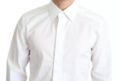 Dolce & Gabbana White Cotton Poplin Dress Formal GOLD Shirt Dolce & Gabbana