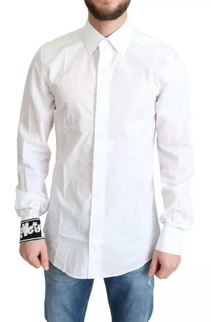 Dolce & Gabbana White Cotton Poplin Dress Formal GOLD Shirt Dolce & Gabbana