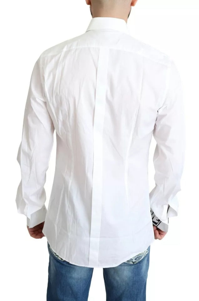 Dolce & Gabbana White Cotton Poplin Dress Formal GOLD Shirt Dolce & Gabbana