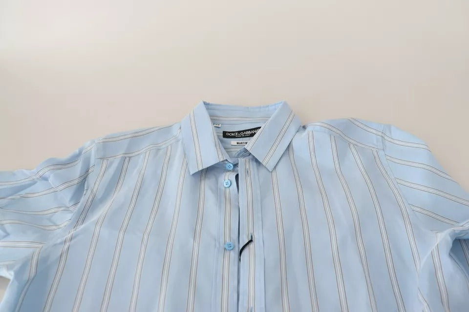 Dolce & Gabbana Blue Striped Silk Formal Dress MARTINI Shirt Dolce & Gabbana