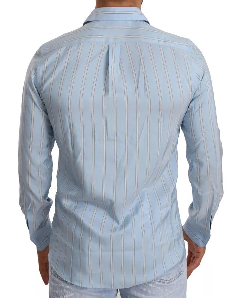 Dolce & Gabbana Blue Striped Silk Formal Dress MARTINI Shirt Dolce & Gabbana