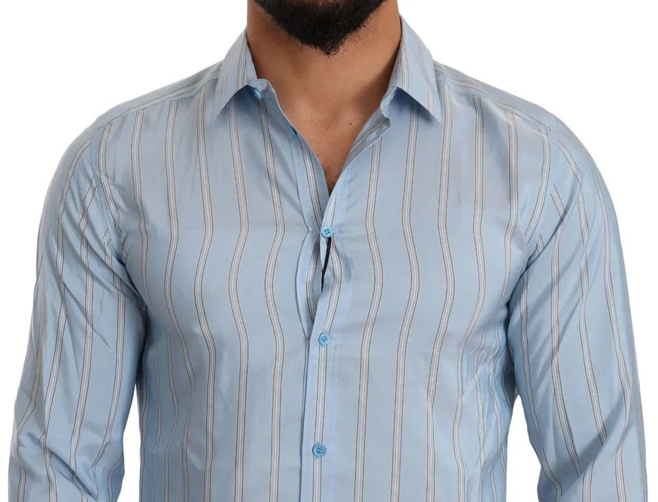 Dolce & Gabbana Blue Striped Silk Formal Dress MARTINI Shirt Dolce & Gabbana