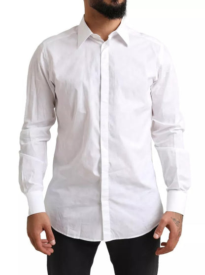 Dolce & Gabbana White GOLD Formal Cotton Tuxedo Dress Shirt Dolce & Gabbana