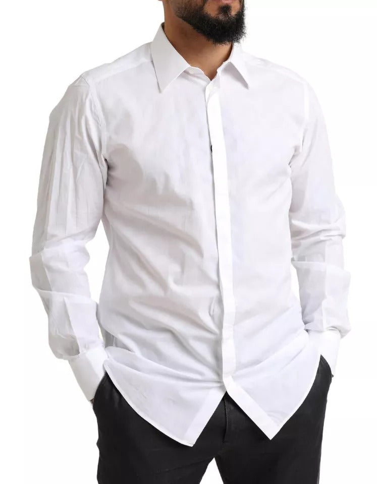 Dolce & Gabbana White GOLD Formal Cotton Tuxedo Dress Shirt Dolce & Gabbana