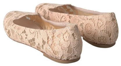 Dolce & Gabbana Beige Floral Lace Loafers Flats Shoes Dolce & Gabbana