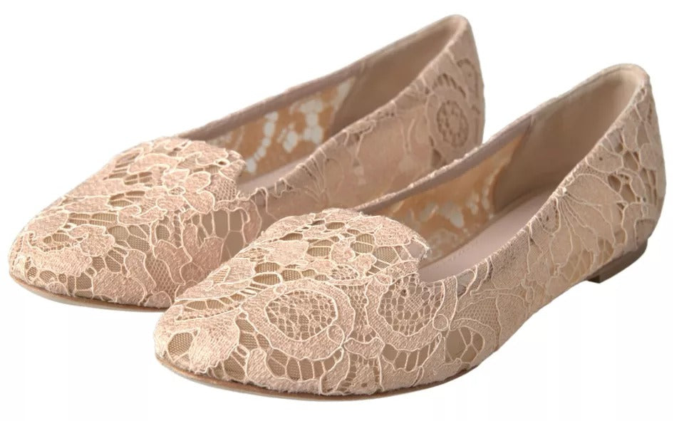 Dolce & Gabbana Beige Floral Lace Loafers Flats Shoes Dolce & Gabbana