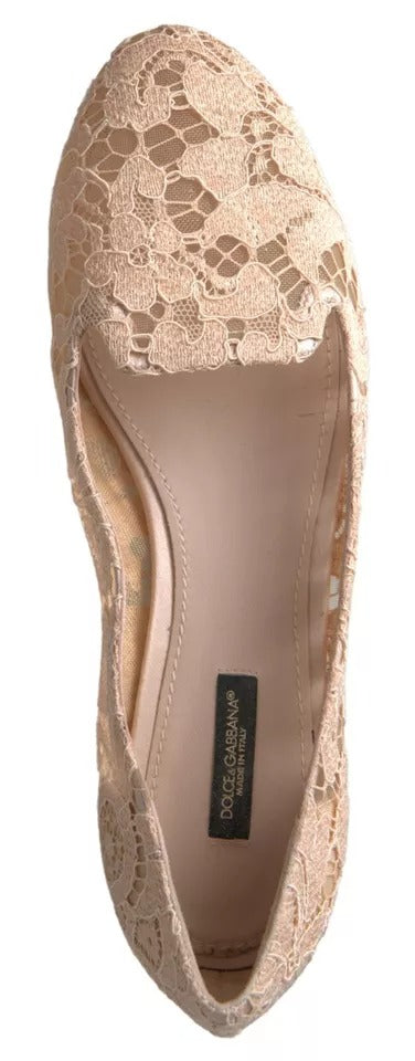 Dolce & Gabbana Beige Floral Lace Loafers Flats Shoes Dolce & Gabbana