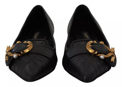 Dolce & Gabbana Black Devotion Leather Pointy Flats Shoes Dolce & Gabbana